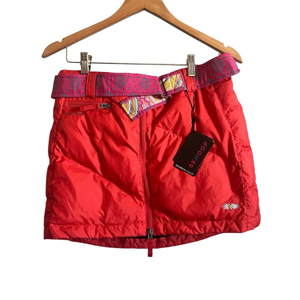 Skhoop Red Mini Down Skirt Medium NWT Puffer Cold Weather Winter Sporty Sweden